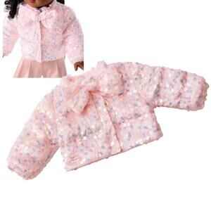 NEW American Girl Pink PUFFER COAT Velvet & Sequin Sparkle Jacket + HANGER